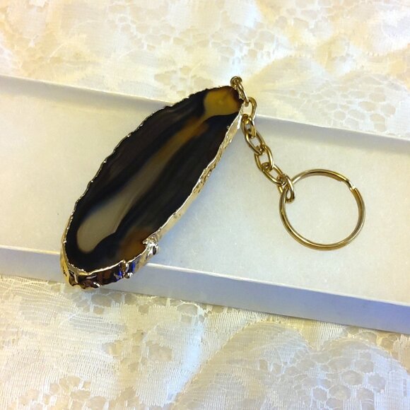Vintage Gemstone Keychain Elegant Gold Tone Metal Pendant - Picture 3 of 8